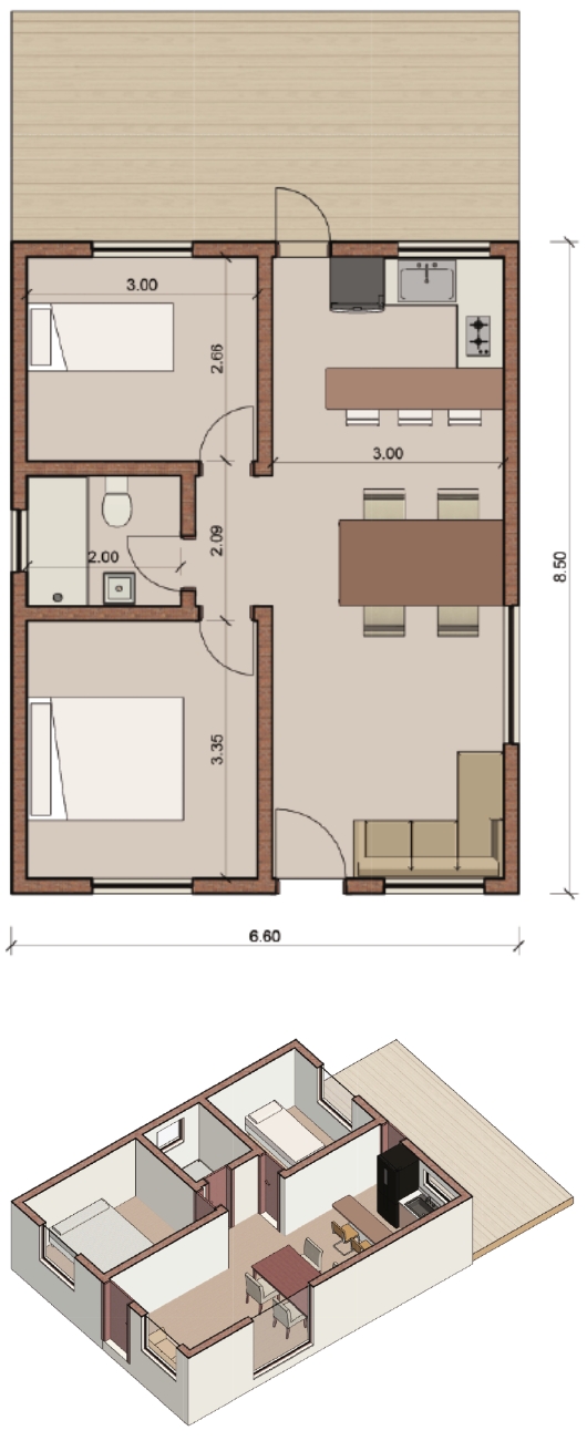 2 dormitorios 55 m2